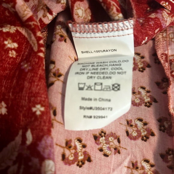 Suzanne Betro burgundy and pink floral boho tiered dress size L with pockets - Picture 5 of 8